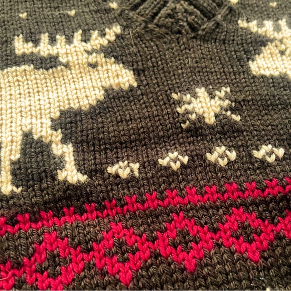 VTG Polo Ralph Lauren Wool Moose Intarsia Nordic Sweater XL Brown Charcoal Knit - Picture 3 of 9
